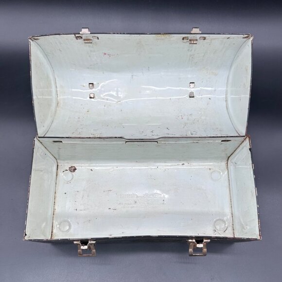 Vintage Thermos V Lunchbox Black Metal USA 1950s Retro Doomed Toolbox Industrial - Picture 7 of 16